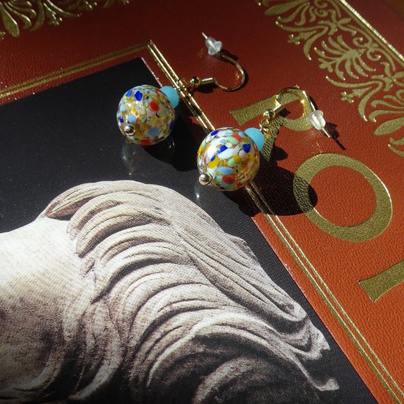 Handcrafted earrings made from Cluseau style glass beads from Murano, Italy - Picture 7 of 7